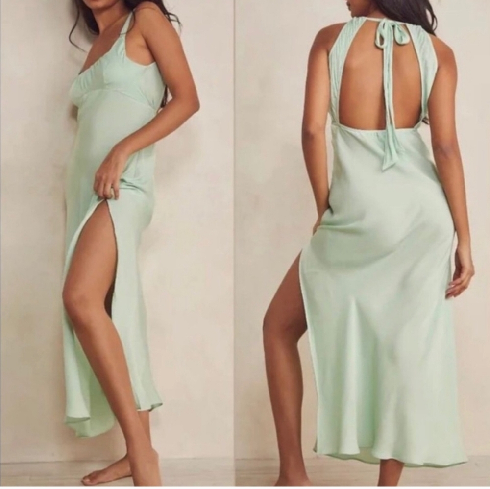 Free People Green Halter Slip Dress with Tie Back
